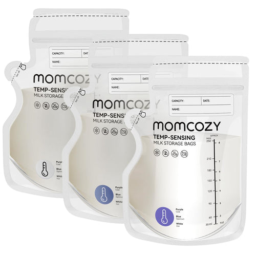 Momcozy 8oz Breastmilk Storage Bags,Temp-Sensing & Pour Spout,120 Count | Temp-Sensing Color Change, Milk Bags with Pour Spout, Self Standing,No Leak Presterilized