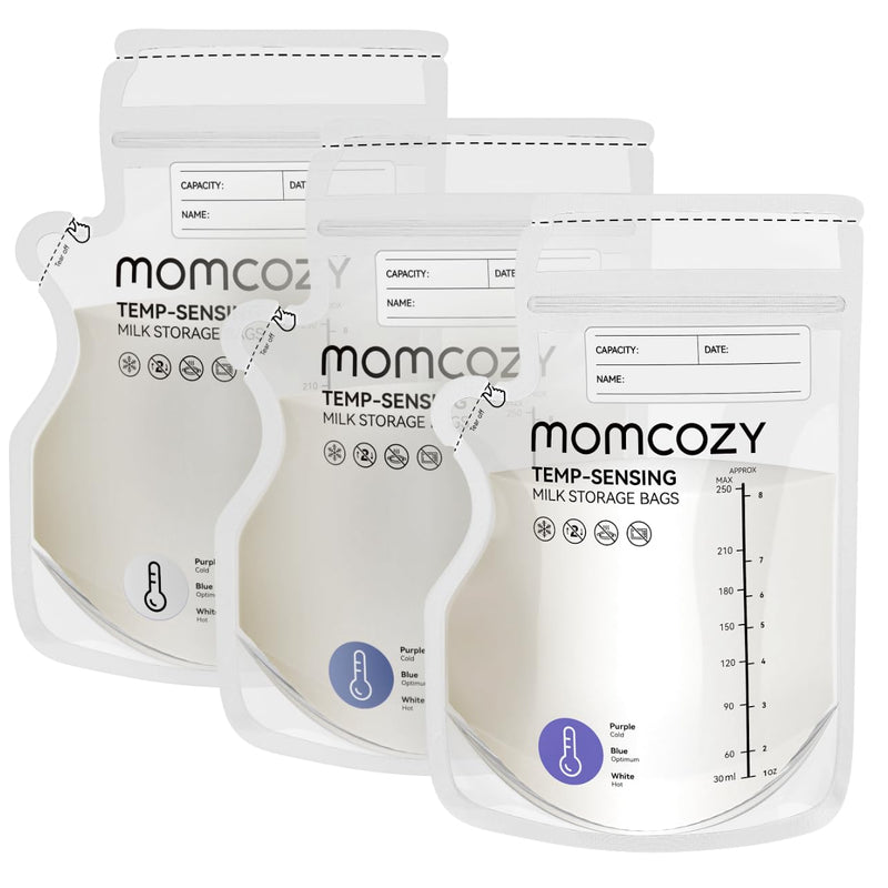 Momcozy 8oz Breastmilk Storage Bags,Temp-Sensing & Pour Spout,120 Count | Temp-Sensing Color Change, Milk Bags with Pour Spout, Self Standing,No Leak Presterilized