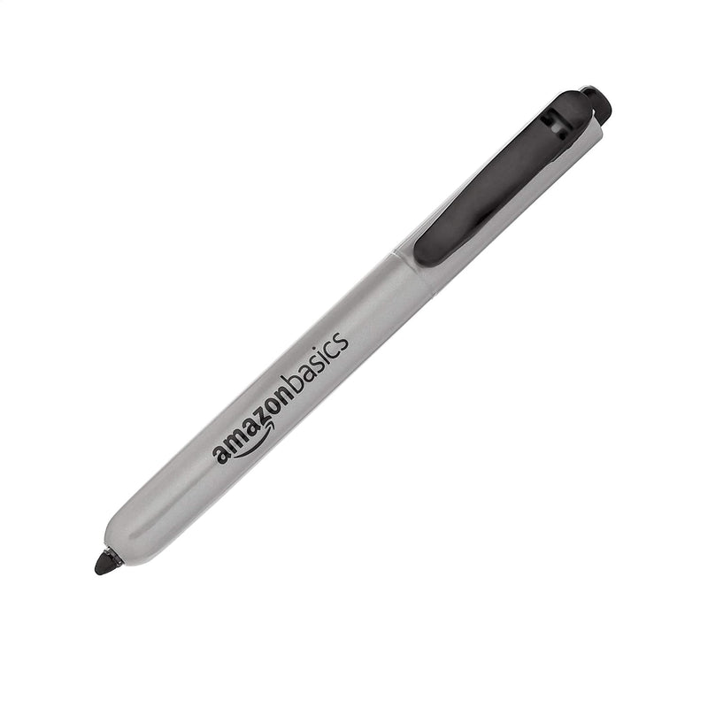 Amazon Basics Retractable Permanent Markers, Quick Drying Fade Resistant Ink, Versatile Art Supplies for Drawing, Black, 12 Count