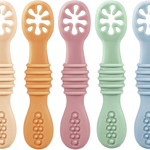 PandaEar 7 Pack Silicone Baby Feeding Spoon, Baby Led Weaning Supplies | Toddler Infant Feeding Spoon First Stage, BPA Free