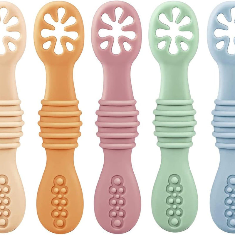 PandaEar 7 Pack Silicone Baby Feeding Spoon, Baby Led Weaning Supplies | Toddler Infant Feeding Spoon First Stage, BPA Free