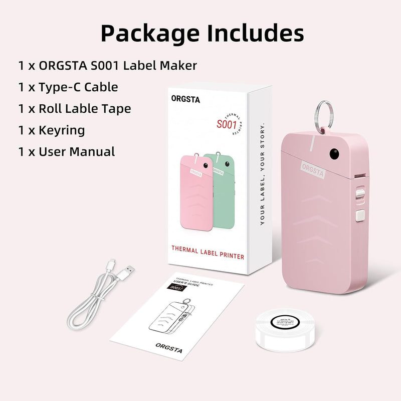 OrgSTA S001 Portable Bluetooth Label Maker Machine with Thermal Printing Pink 203 DPI