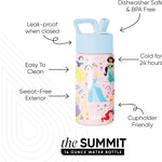 Simple Modern Disney Princess Kids Water Bottle & Toddler Cup | 14oz | Insulated Stainless Steel Princess Rainbows Toddler Water Bottle, Kids Tumbler with Straw | Spill Proof for School Girls Boys