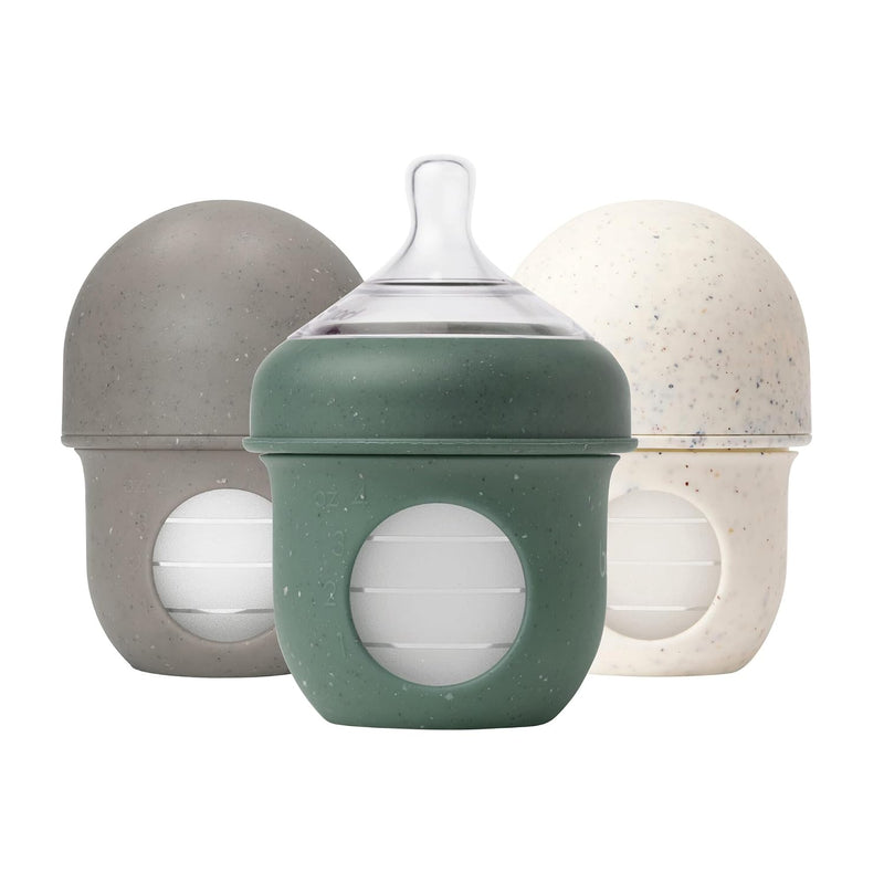Boon Nursh Bottles - Slow Flow - Silicone Baby Bottles Help Ease Colic Symptoms - Formula and Breast Milk Only Touch Platinum Food-Safe Silicone - Pink - 0-3 Months - 3 Count - 4 Ounce