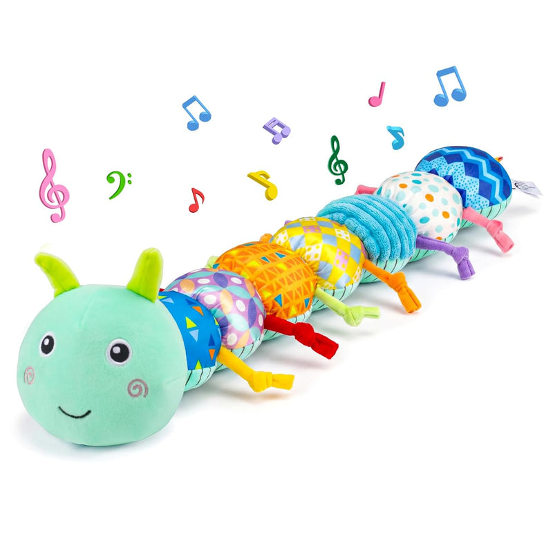 Topsochir Baby Sensory Toys 0-6 Months Music Animal Stuffed Plush Caterpillar Toy for Infant 0-3-6-12 Month Old Tummy Time with Mirror Crinkle Rattle Toys for Newborn Boys Girls Shower Birthday Gifts