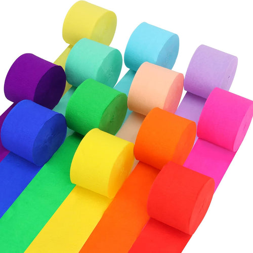 12 rolls crepe paper streamers, assorted colors, 82 feet length, birthday party supplies