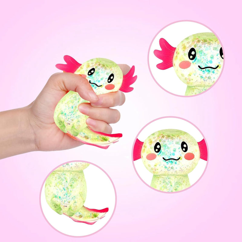 Sezua Squishy Fidget Stress Ball - Taba Squishies Squeeze Sensory Axolotl Toys, Axolotl Squishy Sugar Stress Ball Toys for Adults Kid, Glitter Salamander Gift for Party Birthday Christmas