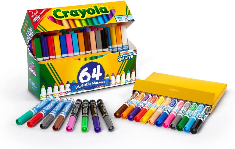 Crayola Washable Broad Line Marker Variety Set (64ct), Teacher School Supplies for Toddlers & Kids, Ultra-Clean, Window, & Gel FX Markers for Kids, 3+