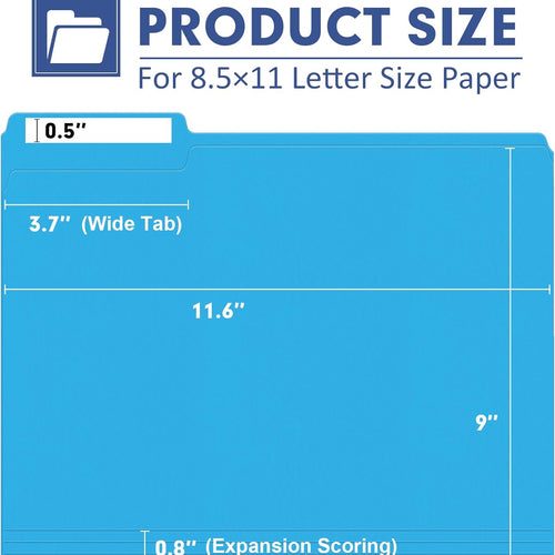 File Folder, PANDRI 120 Pack Colored File Folder, 1/3 Cut Tab, Letter Size, Assorted 6 Colors Filing Folder for Office School Business