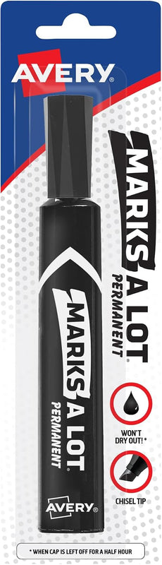 Avery Marks-A-Lot Regular Desk-Style Size Chisel Tip, 12 Black Permanent Markers are perfect for signs and posters (07888)
