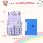 PRLINJSK Girls Backpack，Cute School Backpack for Girls Kids Teens，Kawaii Bookbag for Primary Elementary，Purple
