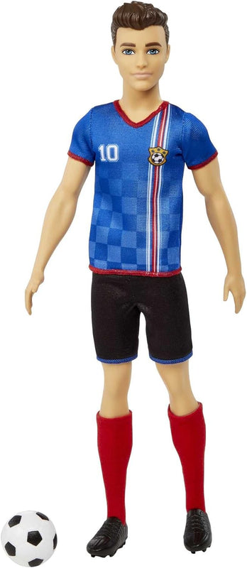 Barbie Careers Ken Fashion Doll & Accessory, Soccer Player with Cropped Hair, #10 Uniform, Tall Socks, Cleats & Ball