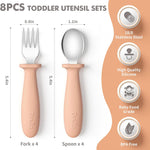8 Pcs Toddler Utensils Set Kids Silverware with Forks and Spoons | Baby Utensils with Silicone Handle, Anti-Choke Design for Children's Safe Self-Feeding, Food Grade Dishwasher Safe, BPA-Free