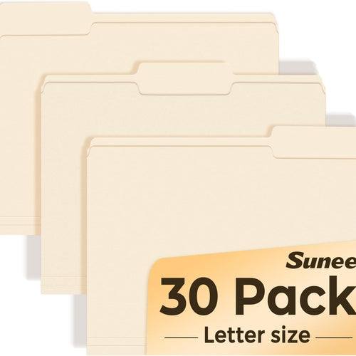 SUNEE File Folders, 30 Pack Manilla Folders 8.5 x 11, 1/3 Cut Tab for Easy Labeling and Organization, Durable Standard Paper for Home, Office, School Filing