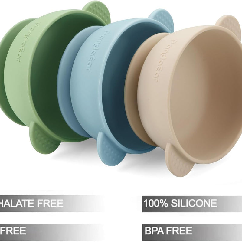 PandaEar 3 Pack Baby Bowls with Suction| Stay Put Silicone Food Bowl for Babies Kids Toddlers Infants| Food Grade Soft Safe BPA-Free Silicone (Multi-Color)