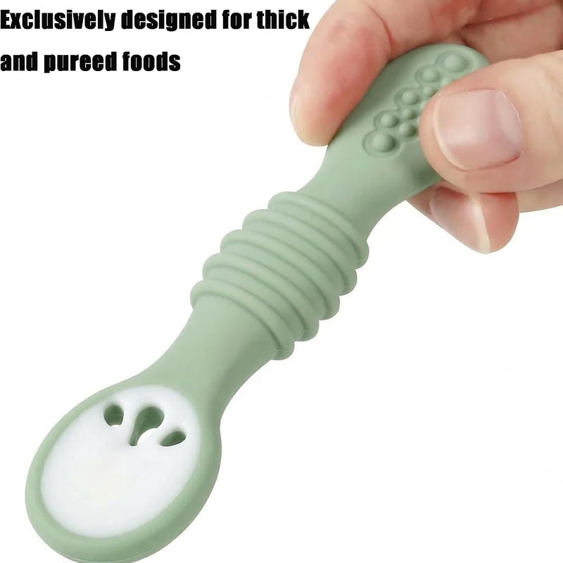 PandaEar 6 Pack Silicone Baby Spoons for Baby Led Weaning, First Stage Baby Toddler Self Feeding Utensils 6+ Months (Blue Green Beige)