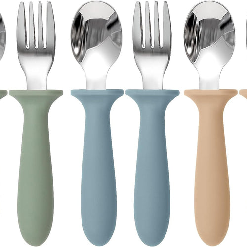 Eascrozn Toddler Utensils, 6 Pack Children Safe Forks and Spoons Set | kids Silverware Set with Silicone Handle, 18/8 Stainless Steel, BPA Free, Dishwasher Safe
