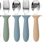 Eascrozn Toddler Utensils, 6 Pack Children Safe Forks and Spoons Set | kids Silverware Set with Silicone Handle, 18/8 Stainless Steel, BPA Free, Dishwasher Safe