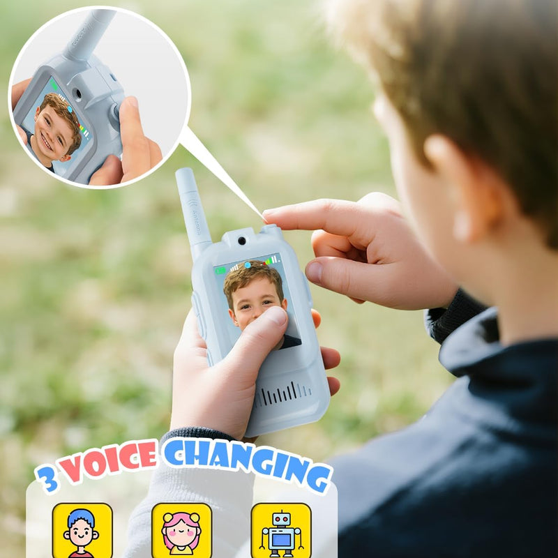 Pink-and-Blue 2-Pack Rechargeable Walkie Talkie for Kids with Video and Voice Changer, HD Camera, and Long Range