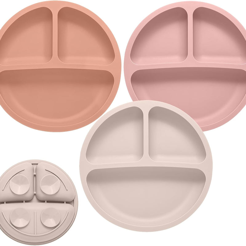 Eascrozn Toddler Plates 3 Pack, Divided Suction Plates for Baby | BPA Free, Food Grade Silicone Baby Plates, Non-Slip, Baby Led Weaning Supplies, Microwave and Dishwasher Safe