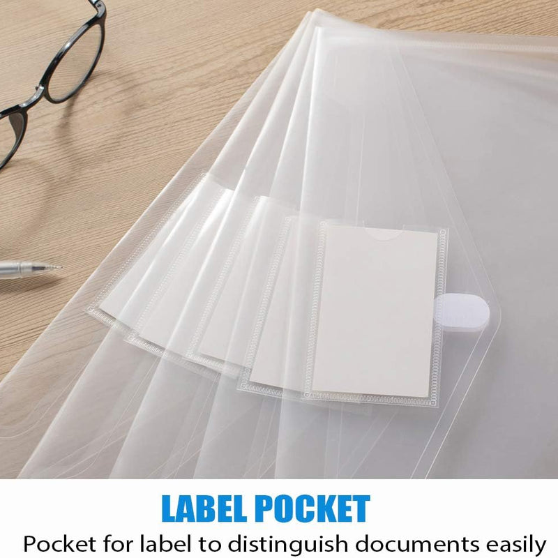 Sooez 10 Pack Plastic Envelopes File Folders, Clear Folder for Document US Letter A4 Size Poly Envelopes with Label Pockets for School Home Work Office Organizer, Clear