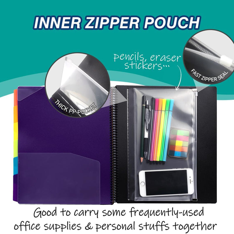 H4D 12 Pocket Poly Project Organizer, Spiral Multi Pocket Folder Organizer, Multi-Subject Folder Notebook, Letter Size
