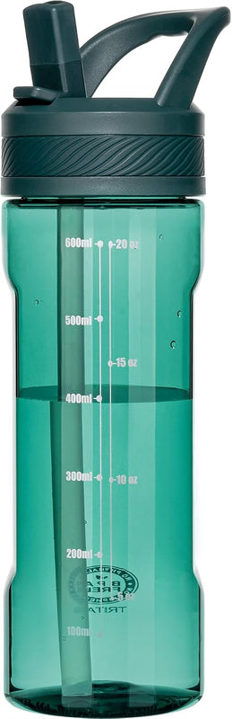 OLDLEY 20oz Kids Water Bottle with Straw, BPA-Free Tritan Water Bottle for School, Leakproof Clear Water Bottle with One Click Open, Measurement Scale, Cup Holder Friendly for Boys Girls,Clear