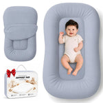Baby Lounger for Newborns 0-24 Months - Baby Essentials | Soft Breathable Cotton Infant Support Cushion for Tummy Time & Play, Portable Infant Lounger - Cloud White (Cover Included)