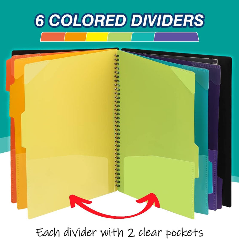 H4D 12 Pocket Poly Project Organizer, Spiral Multi Pocket Folder Organizer, Multi-Subject Folder Notebook, Letter Size