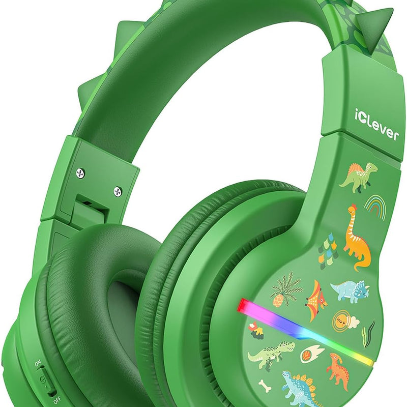 iClever BTH12 Kids Bluetooth Headphones with Colorful LED Lights, 74/85dBA Safe Volume, 85H Playtime, Bluetooth 5.2, Over Ear, Built-in Mic