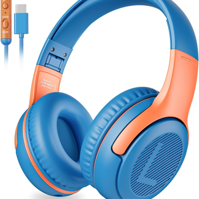 awatrue kids headphones wired toddler headphones with microphone over-ear design 85/94db volume-limiting