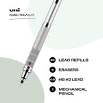 uniball Kuru Toga Elite Mechanical Pencil Starter Kit, 0.5mm, HB #2, Silver Barrel, 1 Pack