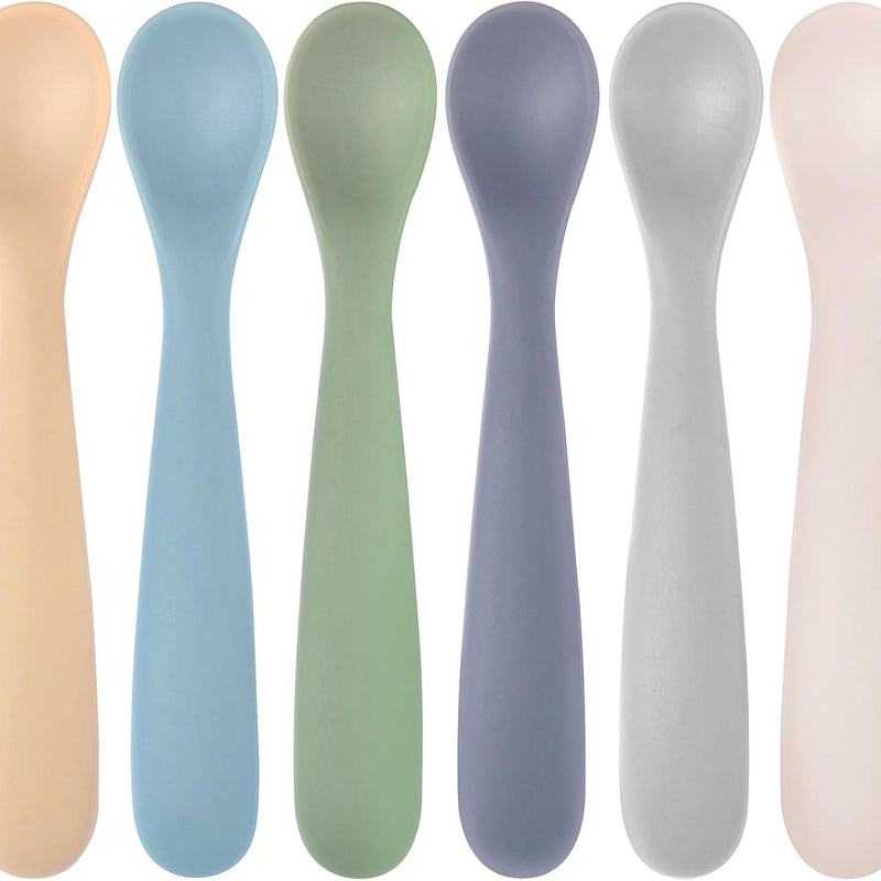 Eascrozn Baby Spoons, 6 Pack First Stage Silicone Feeding Spoons, BPA Free | Soft Tip Feeding Baby Utensils, Baby Led Weaning Supplies Training Spoons, Dishwasher and Boil Safe