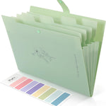 SKYDUE Expanding File Folder with 5 Pockets, Aesthetic Accordion File Organizer, Portable Document Paper Bill Receipt Organizer, School Office Supplies, Letter/A4 Size, (1, Pea Green)