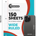 Rosmonde Loose Leaf Paper, 900 Sheets, 6 Pack, Wide Ruled, 8" x 10.5", Bulk Office Filler Sheets, 3 Hole Punched, 150 Sheets/Pack, Wide Ruled for 3 Ring Binder, Filler Notebook Paper, White