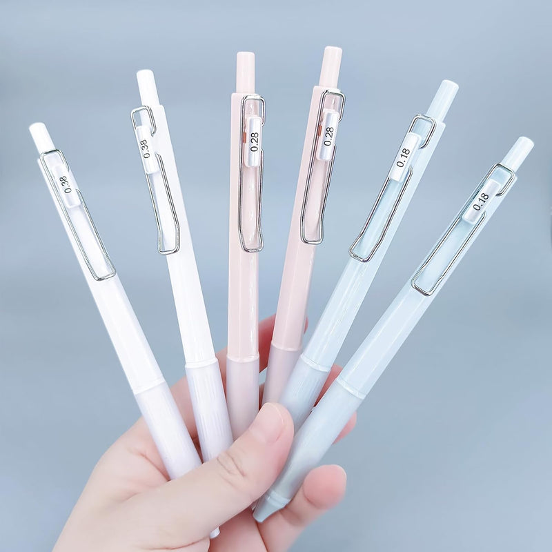 6pcs Gel Pen set, Black Ink Pens 0.18mm /0.28mm / 0.38mm Ultra Fine point Smooth Writing Pens with Silicone Grip, Retractable Cute Pens for Journaling NoteTaking sketching drawing stationery