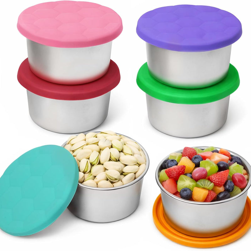 6Pack 8oz Stainless Steel Snack Containers for Kids, Reusable Small Metal Food Containers with Silicone Lids, Stackable Metal Toddler Lunch Box for Daycare, School and Outdoor (1CUP)