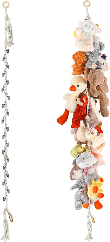 CERETIA 80" 2-Pack Cotton Hanging Storage Chain For Stuffed Animals Storage with 20 Metal Clips, Stuffed Animal Organizer Chain for Wall Corner Nursery Play Room, White