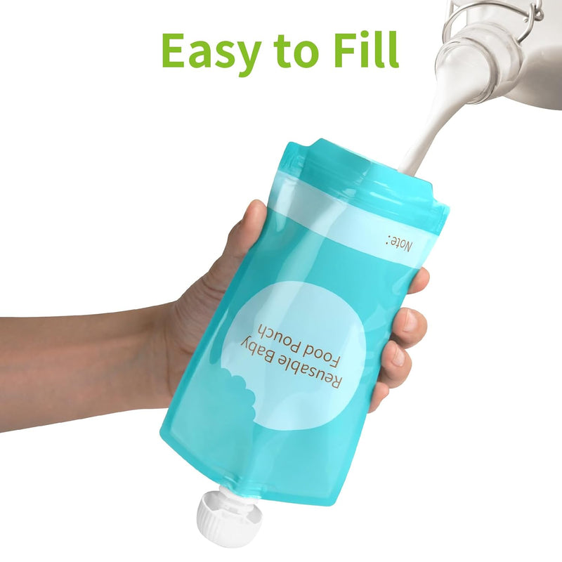 Kirecoo 12PCS 7oz Reusable Refillable Baby Food Squeeze Pouches | Dishwasher Safe, Freezer Safe, Squeeze Design, For Applesauce Yogurt Smoothie Puree, Self Feeding for Toddlers & Kids