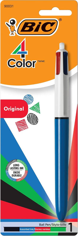 BIC 4-Color 3+1 Retractable Ballpoint Pen with Red, Blue, Black Ink and 0.7 mm Mechanical Pencil, 1-Count in Assorted Ink