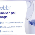 Ubbi Diaper Pail Plastic Bags, 13-Gallon Capacity, 3 Pack, 75 Count | Disposable Baby Waste Bags, Made from 50% Recycled Material, Each Bag Holds Up To 50 Newborn Diapers
