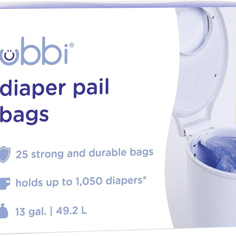 Ubbi Diaper Pail Plastic Bags, 13-Gallon Capacity, 3 Pack, 75 Count | Disposable Baby Waste Bags, Made from 50% Recycled Material, Each Bag Holds Up To 50 Newborn Diapers