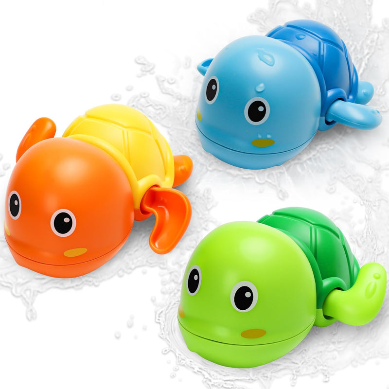 3 pack cute swimming turtle bath toys for toddler 1-3 with wind up mechanism and bright colors