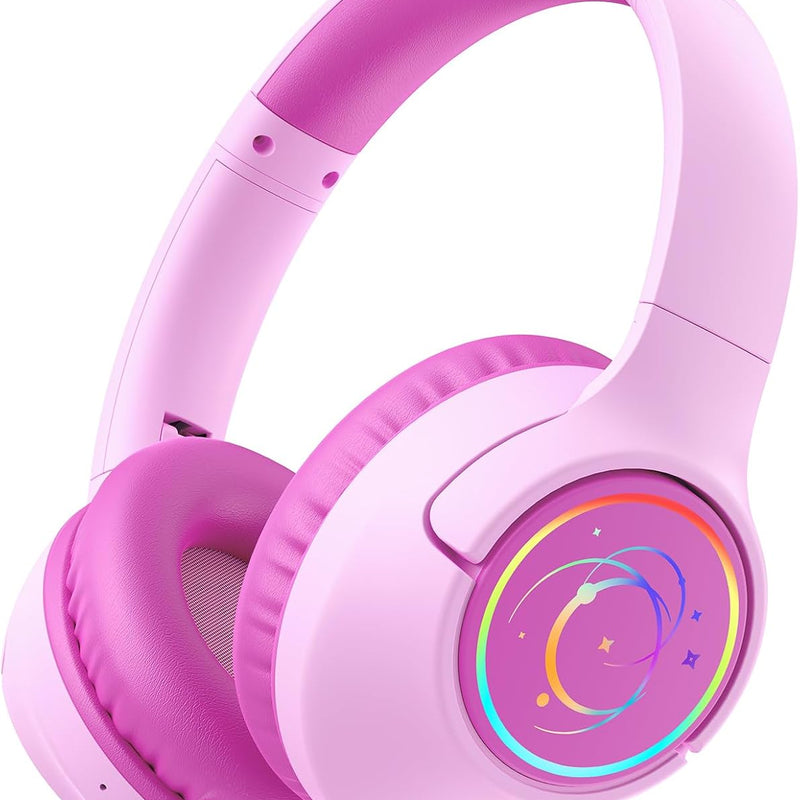 Kids Bluetooth Headphones with 85H Playtime, LED Lights, and 85/94dB Volume Limit, Blue