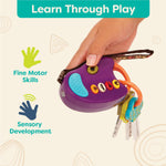 B. toys Toy Car FunKeys with Lights and Sounds, Purple, Pretend Play | 3 textured plus a driver’s key with push-button flashlight and 4 sounds for pretend play, Purple, Interactive, 10+ Months