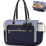 LOVEVOOK Teacher Tote Bag for Women, Work Laptop Bag Gift with Large Cup Holder, Quilted Nurse Bag Diaper Tote with Multi-Pockets, Large Computer Handbag Purse for Bussiness Travel, Office, College