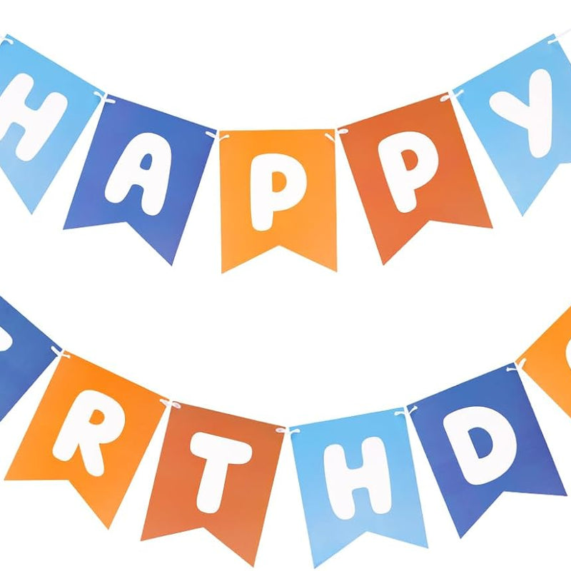 Blue Happy Birthday Banner Pre-Strung Party Decoration for Women Men Girls Boys - 13 Paper Banners with String