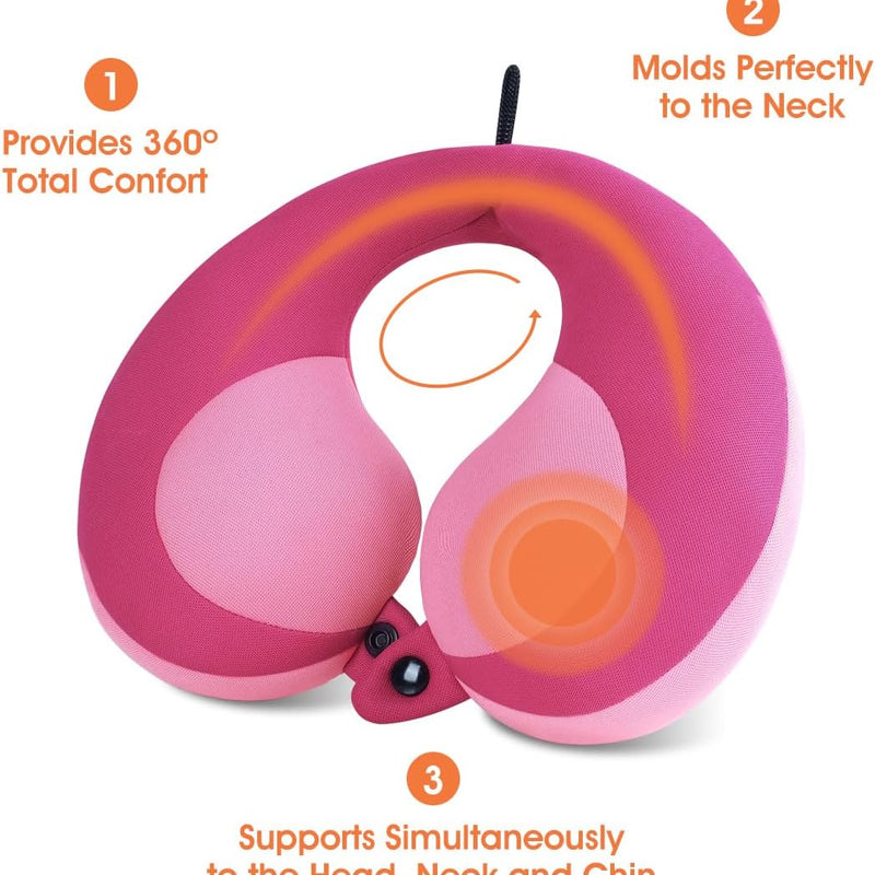 INFANZIA Kids Travel Neck Pillow, Chin Support for Car Seat & Plane, Pink | Helps Support Head and Neck, U Shape Carseat Travel Pillow, for Toddlers and Children, Airplane Road Trips