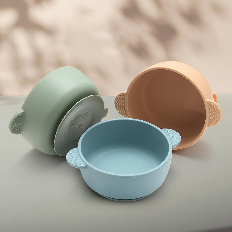 Eascrozn Baby Bowls with Suction, 3 Pack Baby Led Weaning Supplies | BPA Free, Soft Silicone Food Bowl for Babies Kids Toddlers, Microwave and Dishwasher Safe, Multicolor
