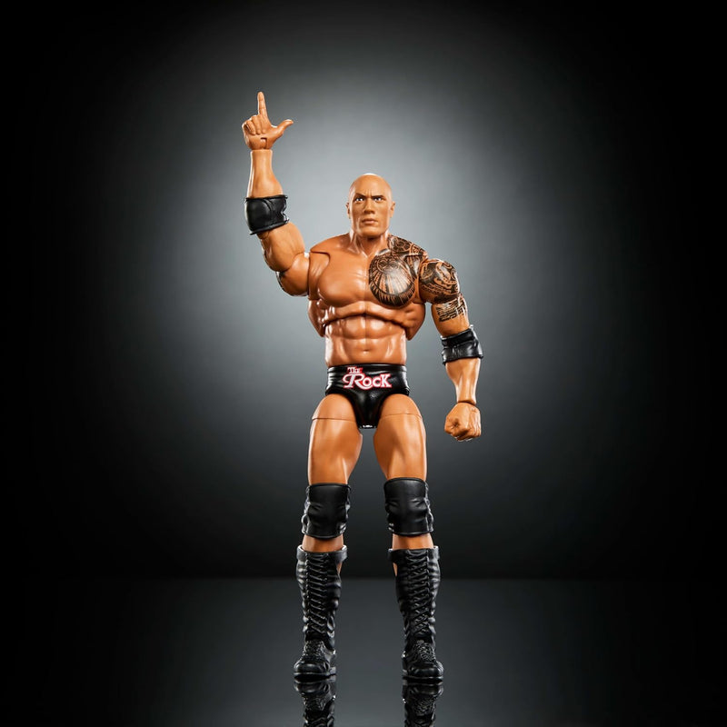 Mattel WWE Ultimate Edition Action Figure & Accessories Set, The Rock Final Boss 6-inch Collectible with Swappable Heads & Hands, 30 Articulation Points